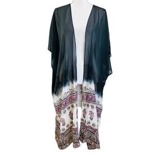 Lane Bryant Sheer Kimono Gray Purple One Size